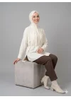 Yazgı Moda Kadın Ekru Hakim Yaka Kuşaklı Tesettür Gömlek