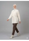 Yazgı Moda Kadın Ekru Hakim Yaka Kuşaklı Tesettür Gömlek
