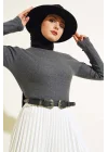 Antrasit Boğazlı Fitilli Triko Body