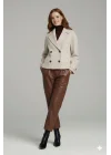 Bej Kadın Premium Kaşe Crop Ceket
