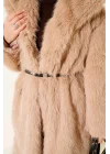 Bej Lüks Kürk Detaylı Uzun Kaban