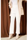 Beyaz Çımalı Yüksek Bel Boru Paça Pantolon