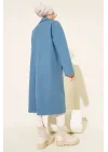 Gök Mavisi Premium Kruvaze Yaka Oversize Uzun Kaşe Kaban