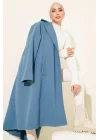 Gök Mavisi Premium Kruvaze Yaka Oversize Uzun Kaşe Kaban