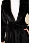 Siyah İncili Kaşe Kaban Kuşaklı Anvelop Uzun Palto