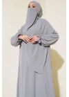 Gri Sultan Model Geniş Peçeli Ferace Takım