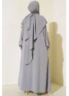 Gri Sultan Model Geniş Peçeli Ferace Takım