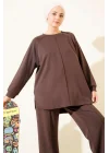 Kahve Rengi Oversize Sweatshirt Ve Geniş Paça Pantolon Kombin Takım