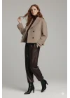 Kahve Rengi Kadın Premium Kaşe Crop Ceket