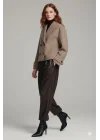Kahve Rengi Kadın Premium Kaşe Crop Ceket