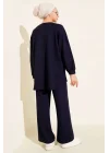 Lacivert Oversize Sweatshirt Ve Geniş Paça Pantolon Kombin Takım