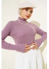 Lila Boğazlı Fitilli Triko Body