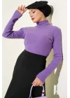 Mor Boğazlı Fitilli Triko Body