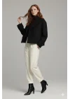 Siyah Kadın Premium Kaşe Crop Ceket