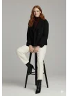 Siyah Kadın Premium Kaşe Crop Ceket