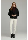 Siyah Kadın Premium Kaşe Crop Ceket