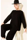 Siyah Oversize Sweatshirt Ve Geniş Paça Pantolon Kombin Takım