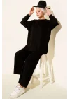 Siyah Oversize Sweatshirt Ve Geniş Paça Pantolon Kombin Takım