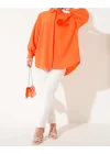 Yazgı Moda Gül Broşlu Balon Kol Gömlek Oranj