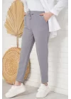 Yazgı Moda İp Detaylı Beli Lastikli Dar Paça Gri Pantolon
