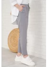 Yazgı Moda İp Detaylı Beli Lastikli Dar Paça Gri Pantolon