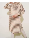 YAZGI MODA Kapüşonlu Çizgili Uzun Tunik Kahve