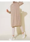 YAZGI MODA Kapüşonlu Çizgili Uzun Tunik Kahve
