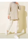 YAZGI MODA Yatay Çizgili Basic Tunik Gri