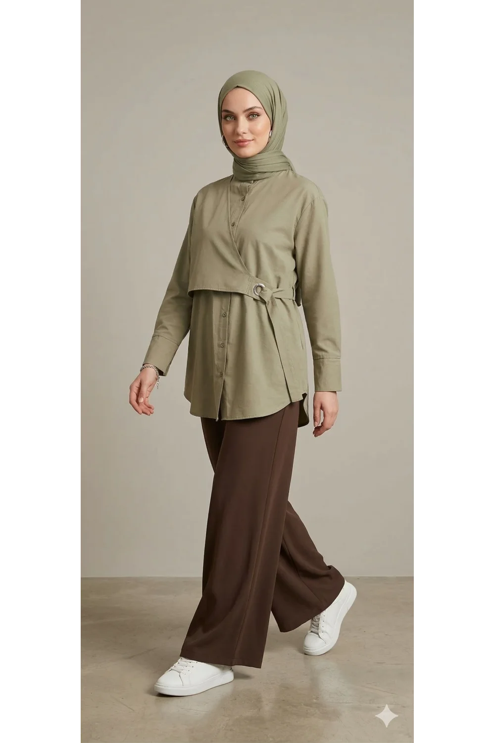 Yeni Sezon | Özel Tasarım Halka Detaylı Kruvaze Görünümlü Tunik - Çağla Yeşil