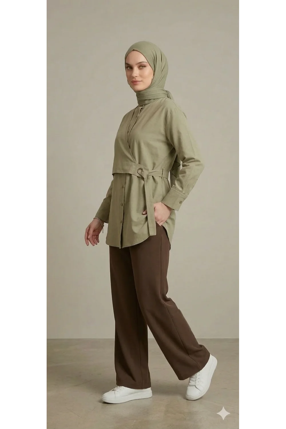 Yeni Sezon | Özel Tasarım Halka Detaylı Kruvaze Görünümlü Tunik - Çağla Yeşil