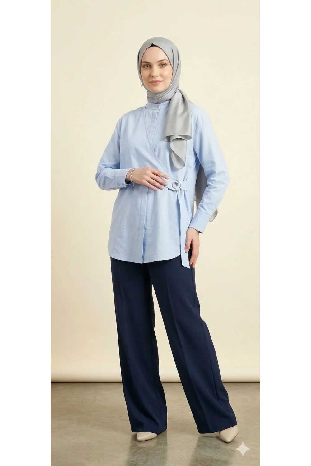 Yeni Sezon | Özel Tasarım Halka Detaylı Kruvaze Görünümlü Tunik - Mavi