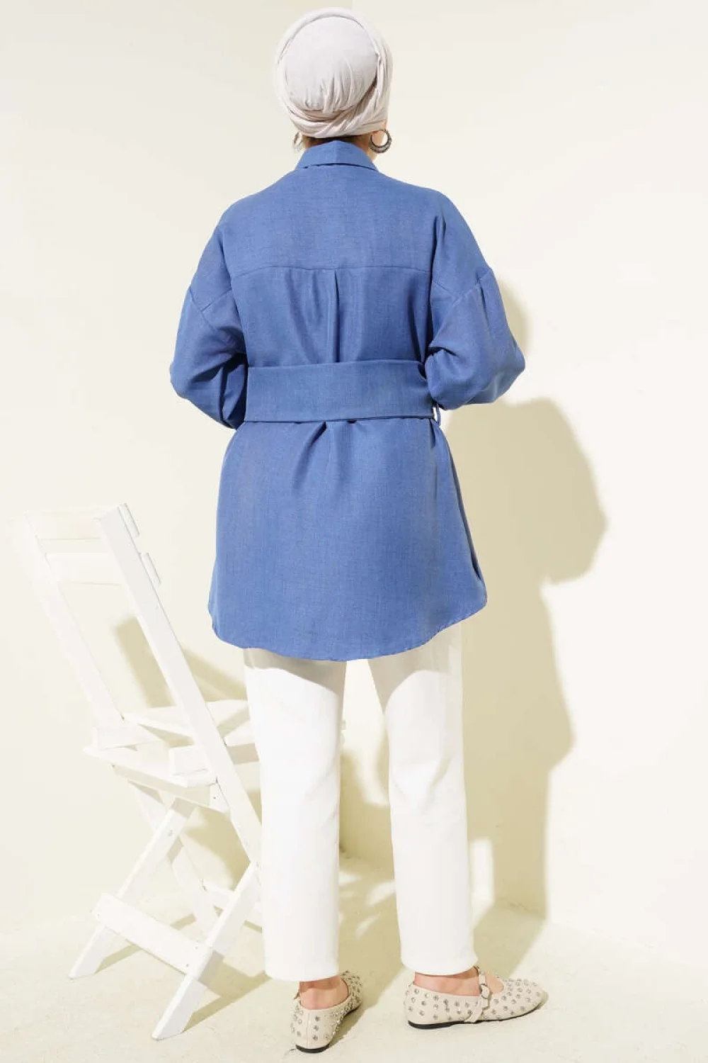 Kendinden Geniş Kuşaklı Gömlek İndigo