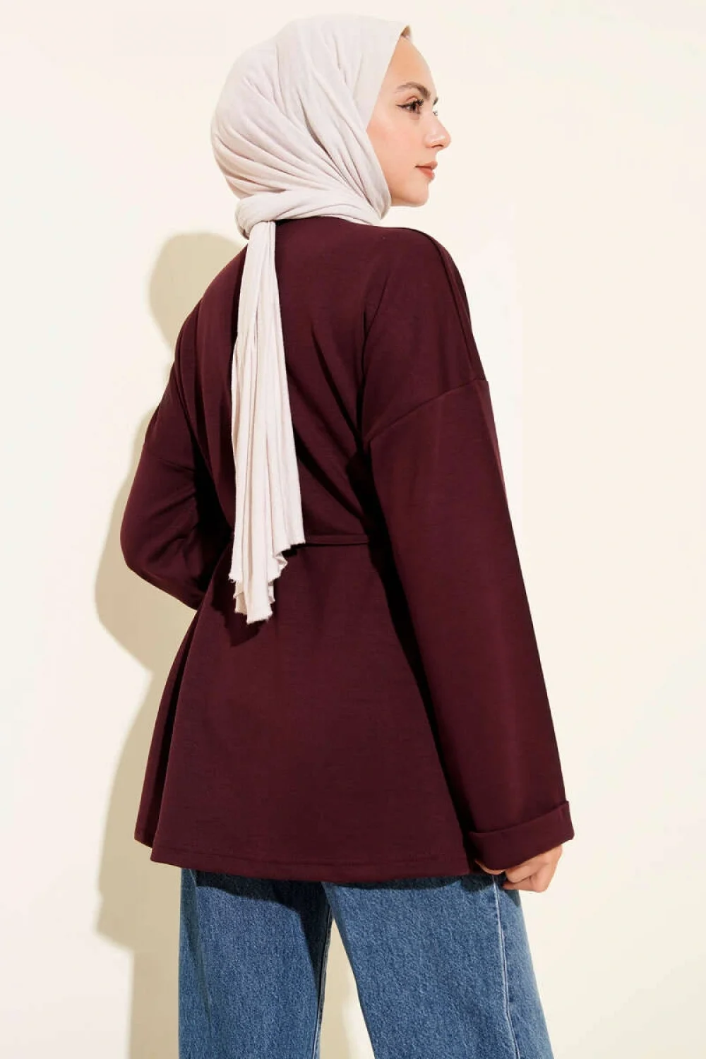 Bisiklet Yaka İp Kuşaklı Tunik Bordo