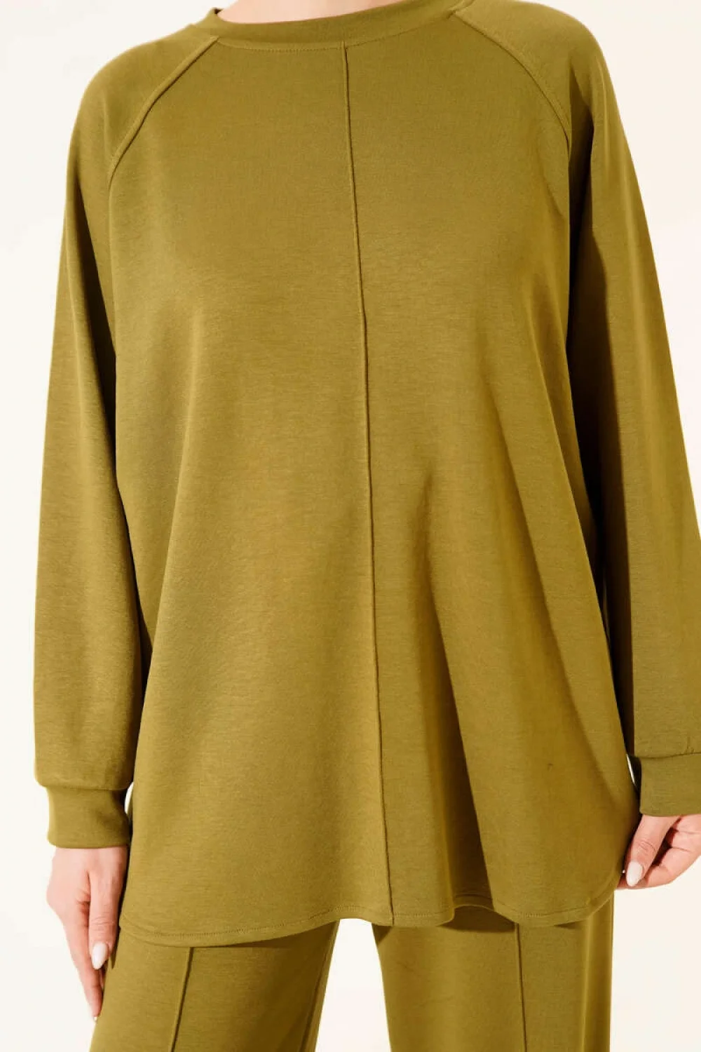 Yağ Yeşil Oversize Sweatshirt Ve Geniş Paça Pantolon Kombin Takım
