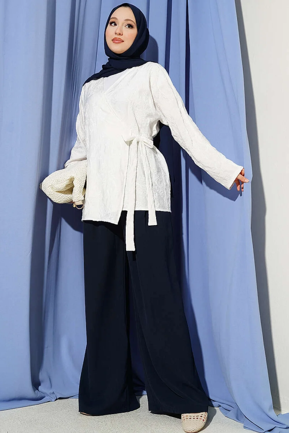 YAZGIMODA Çiçek İşlemeli Bağlamalı Kimono