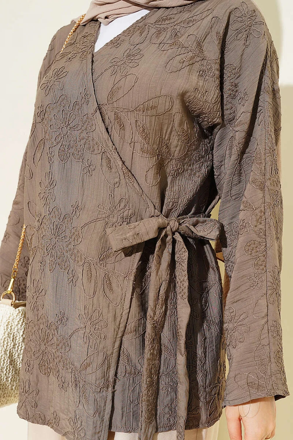 YAZGIMODA Çiçek İşlemeli Bağlamalı Kimono