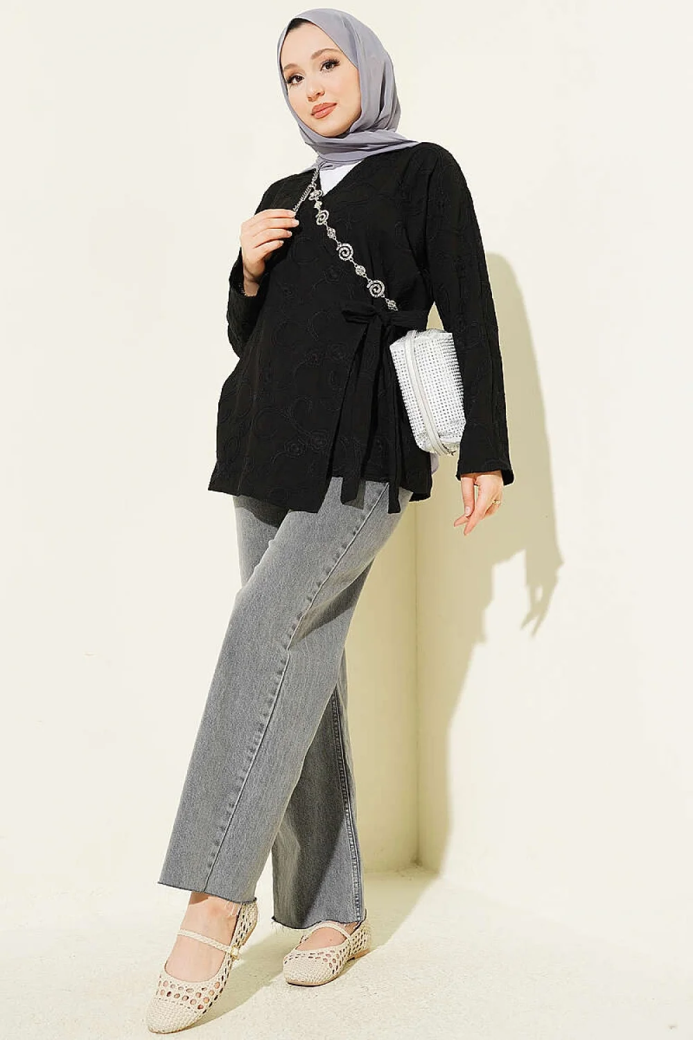 YAZGIMODA Çiçek İşlemeli Bağlamalı Kimono