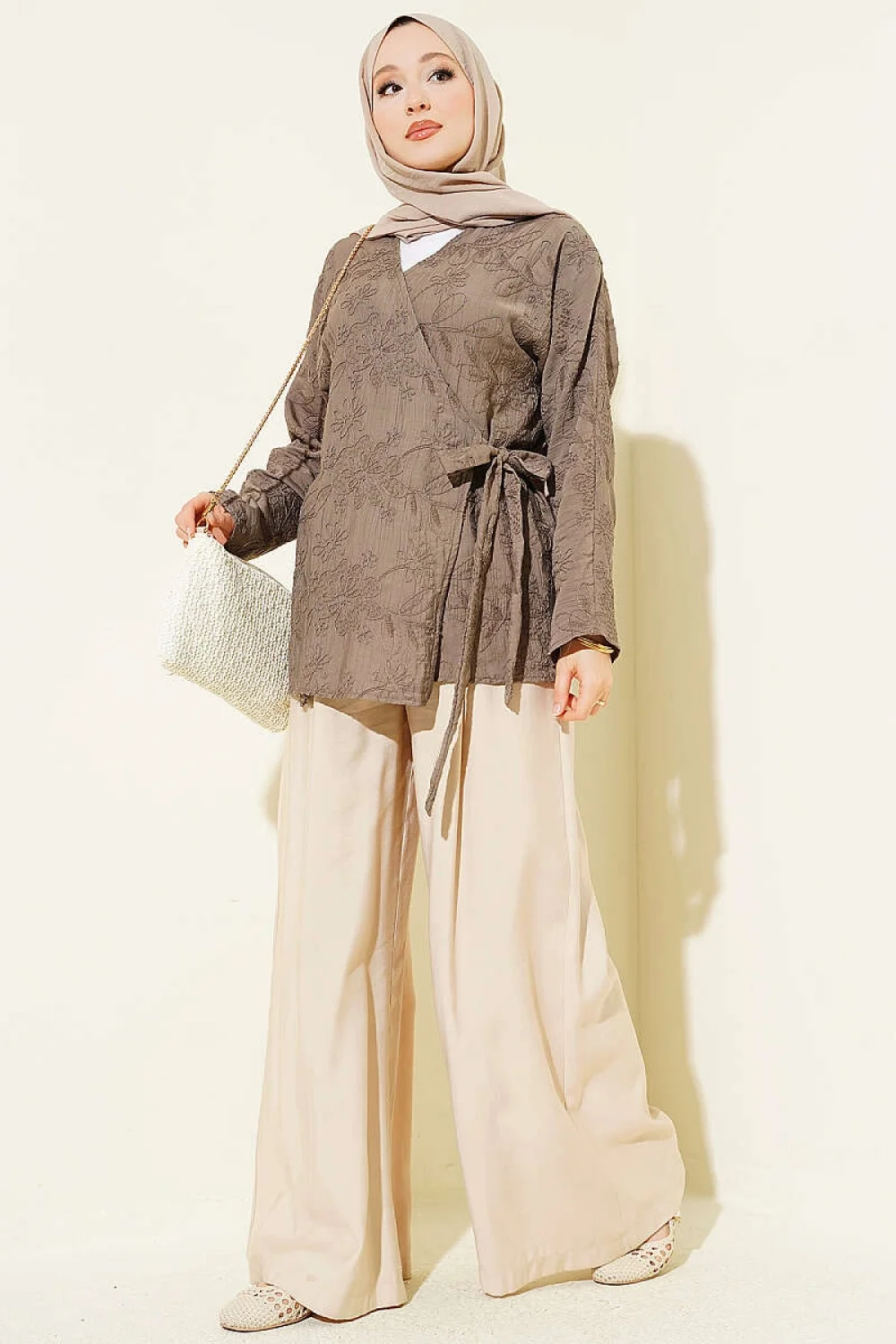 YAZGIMODA Çiçek İşlemeli Bağlamalı Kimono