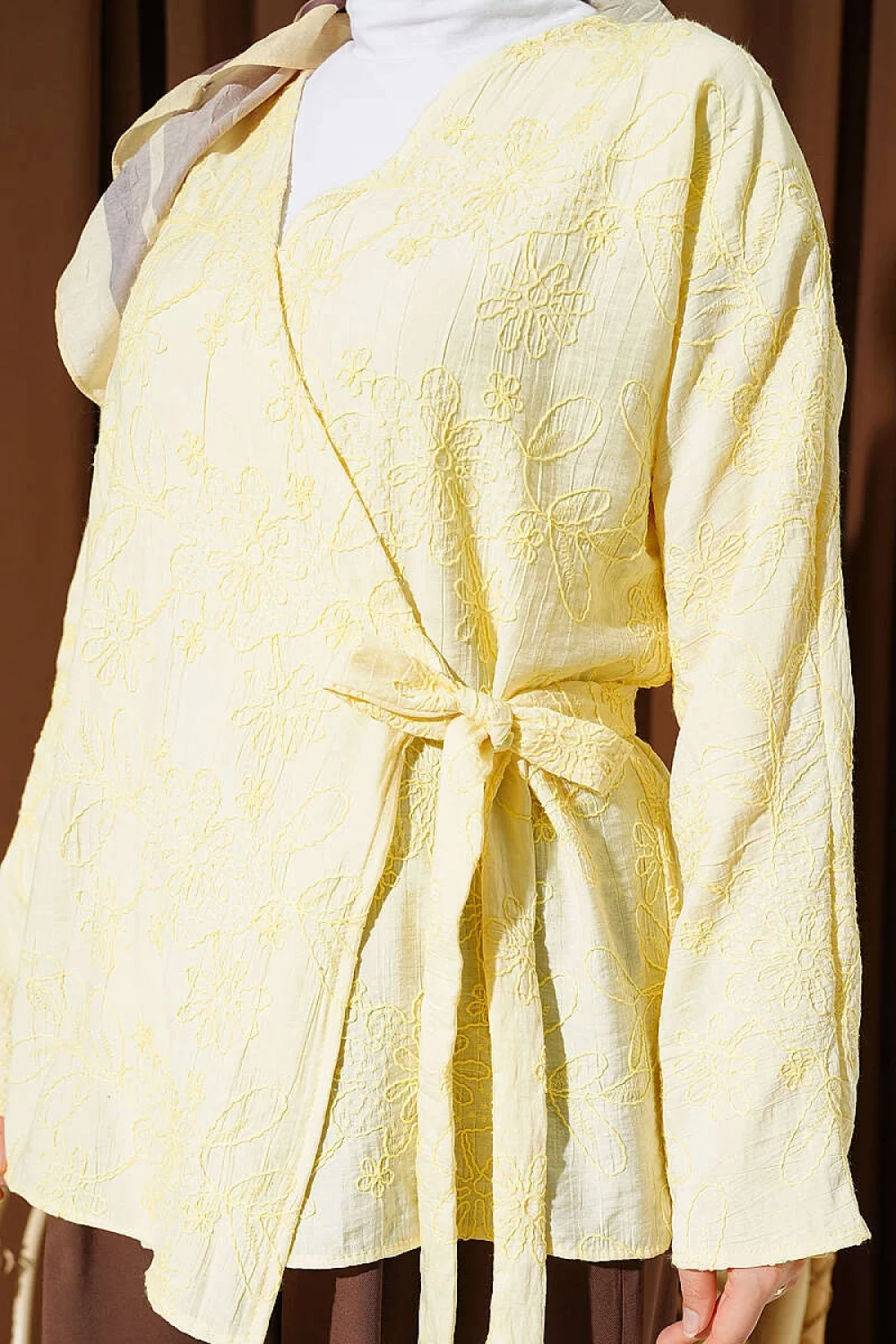 YAZGIMODA Çiçek İşlemeli Bağlamalı Kimono