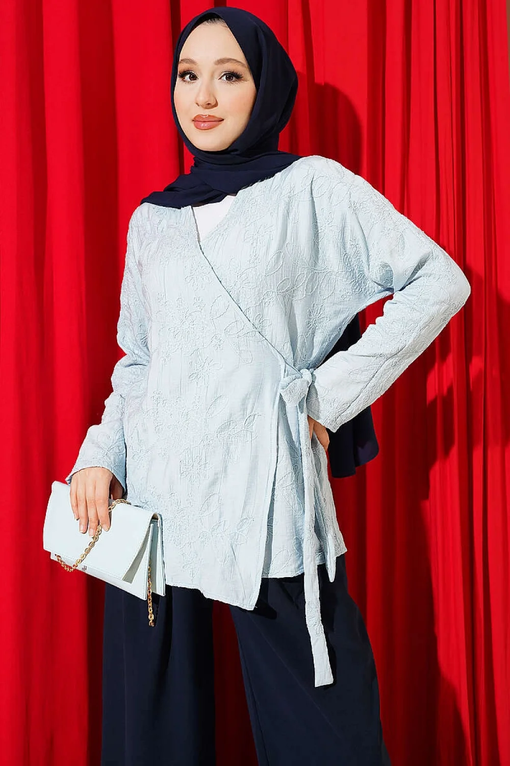 YAZGIMODA Çiçek İşlemeli Bağlamalı Kimono
