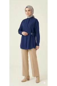 Yeni Sezon | Özel Tasarım Halka Detaylı Kruvaze Görünümlü Tunik - Lacivert