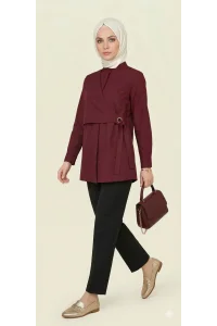 Yeni Sezon | Özel Tasarım Halka Detaylı Kruvaze Görünümlü Tunik - Bordo