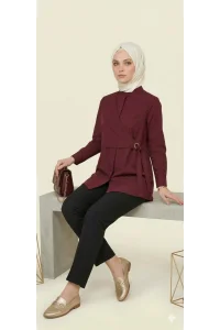 Yeni Sezon | Özel Tasarım Halka Detaylı Kruvaze Görünümlü Tunik - Bordo