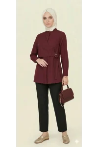 Yeni Sezon | Özel Tasarım Halka Detaylı Kruvaze Görünümlü Tunik - Bordo