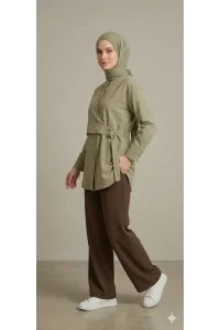 Yeni Sezon | Özel Tasarım Halka Detaylı Kruvaze Görünümlü Tunik - Çağla Yeşil