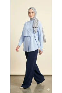 Yeni Sezon | Özel Tasarım Halka Detaylı Kruvaze Görünümlü Tunik - Mavi