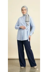 Yeni Sezon | Özel Tasarım Halka Detaylı Kruvaze Görünümlü Tunik - Mavi