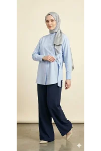 Yeni Sezon | Özel Tasarım Halka Detaylı Kruvaze Görünümlü Tunik - Mavi