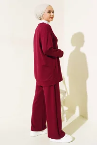 Yazgı Moda Kadın Dikiş Detaylı İkili Takım Mürdüm