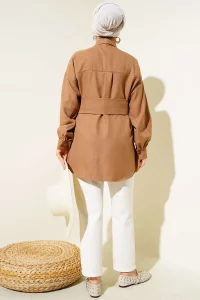 Kendinden Geniş Kuşaklı Gömlek Kahve